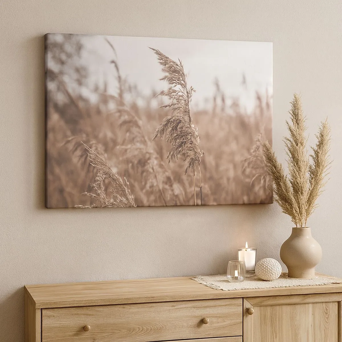 Canvas picture - Golden grasses against the backdrop of autumn scenery - 70x50cm - Autumn Has Arrived in the Fields - Modern wall decoration for the living room and bedroom ARTTOR
