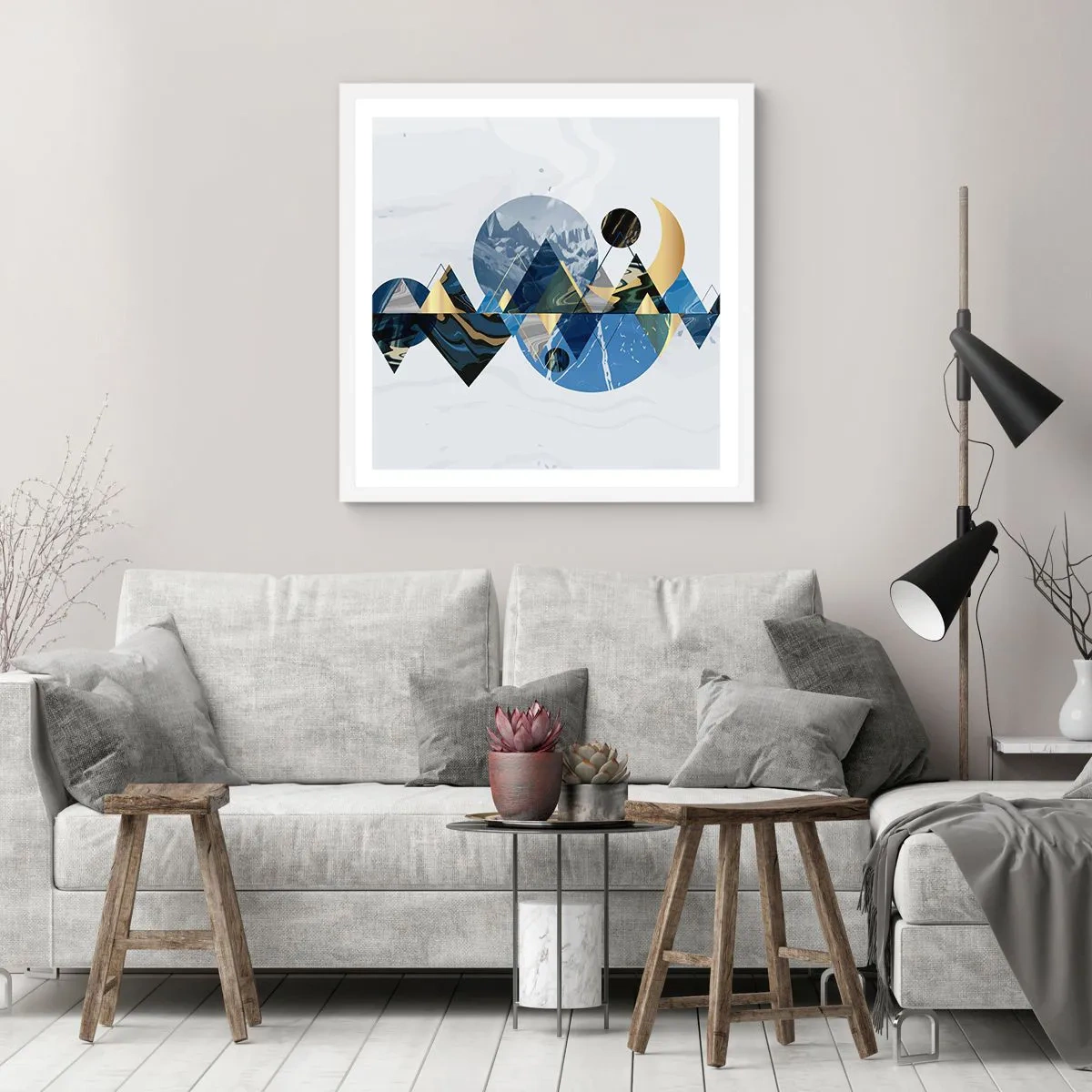 Poster in white frmae - Geometrical Landscape - 40x40 cm