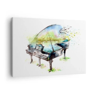 Canvas picture - Artistic watercolor painting of a piano with nature in the background - 70x50cm - Enchanted in Music - Modern wall decoration for the living room and bedroom ARTTOR
