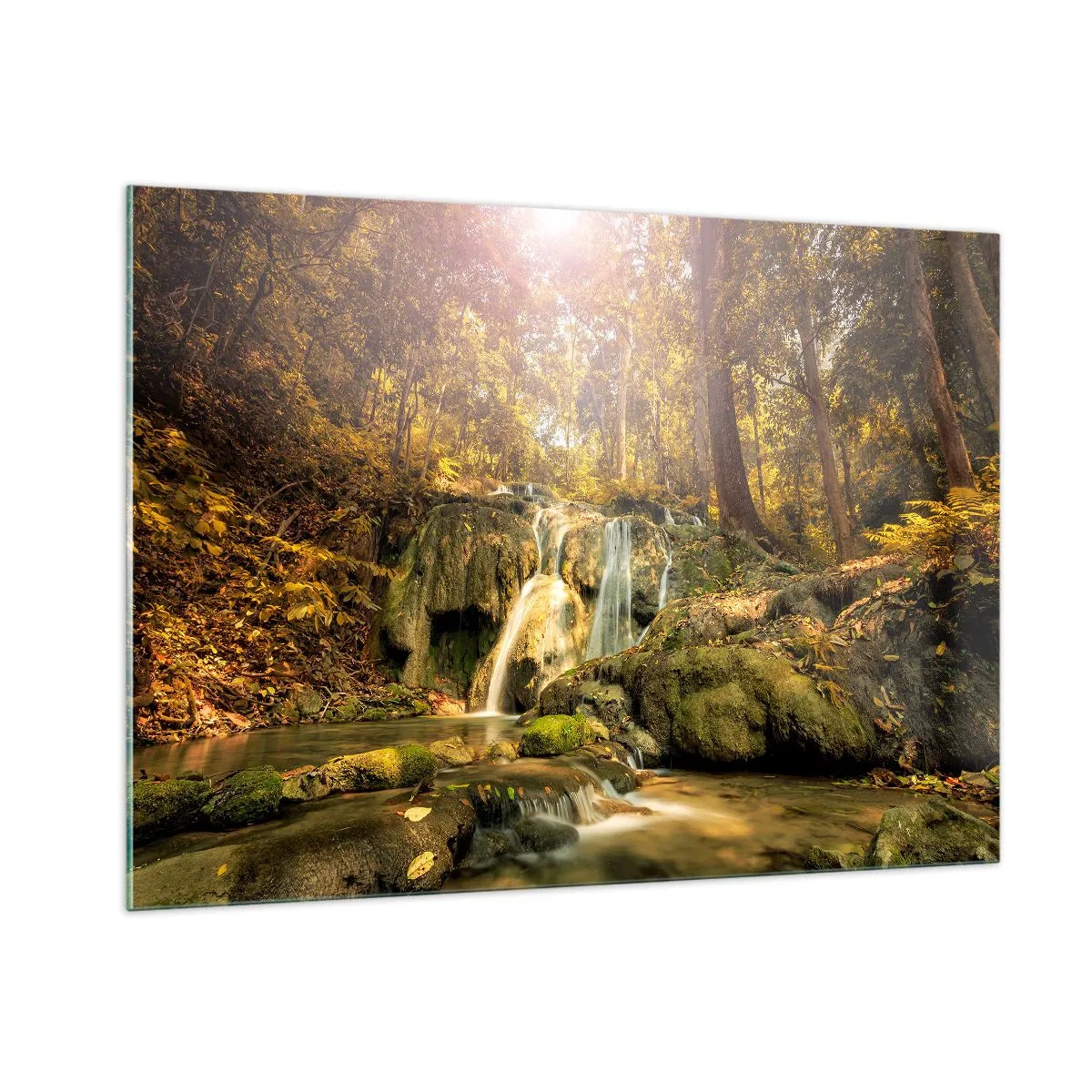 Glass picture - Forest Cascade in Green - 100x70 cm