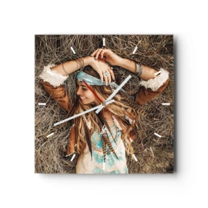 Wall clock - Clock on glass - On the Way to the Summer of Love - 30x30 cm