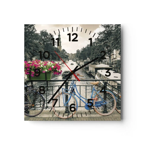 Wall clock - Clock on glass - Colour of a Street in Amsterdam - 40x40 cm