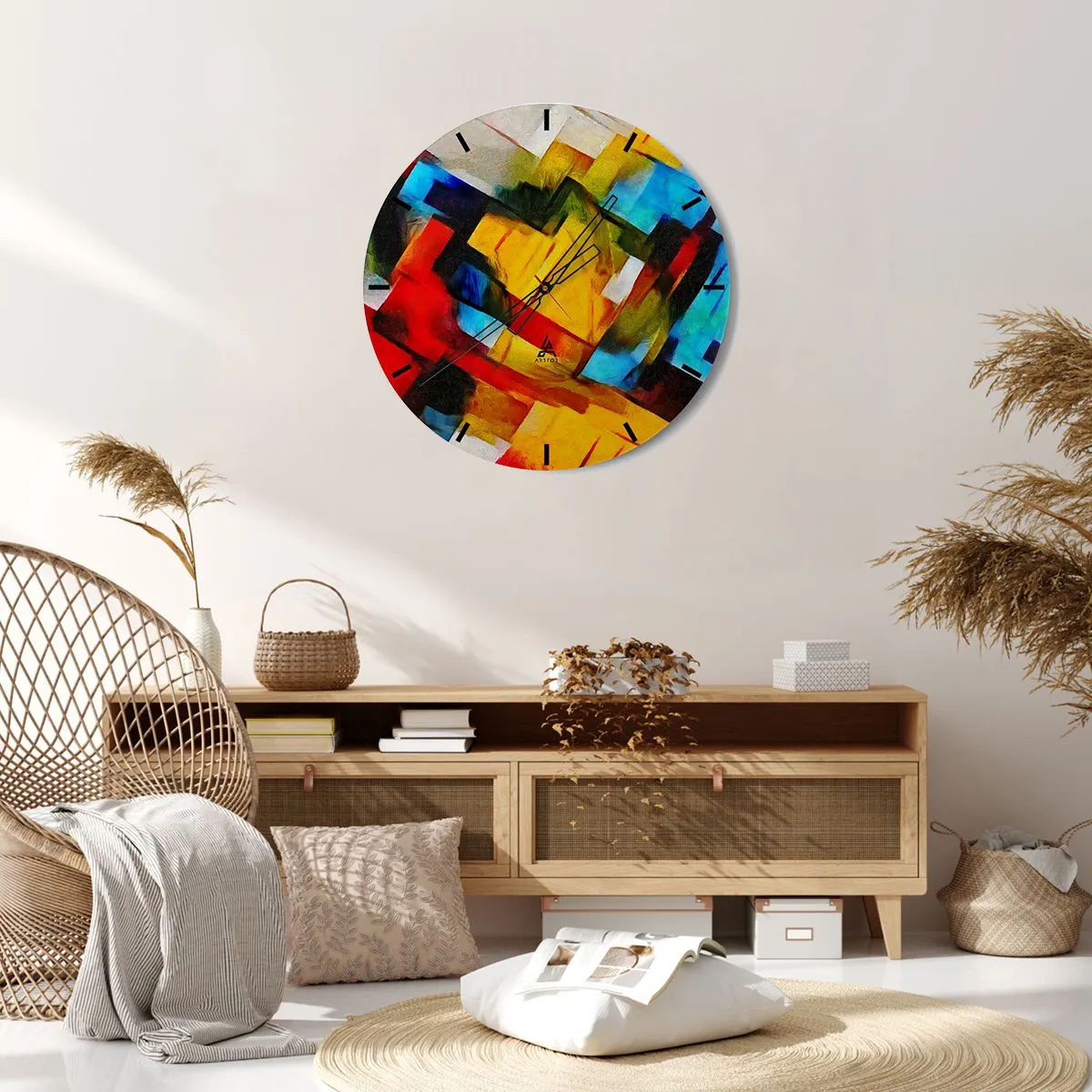 Wall clock - Clock on glass - Colourful Quilt - 40x40 cm