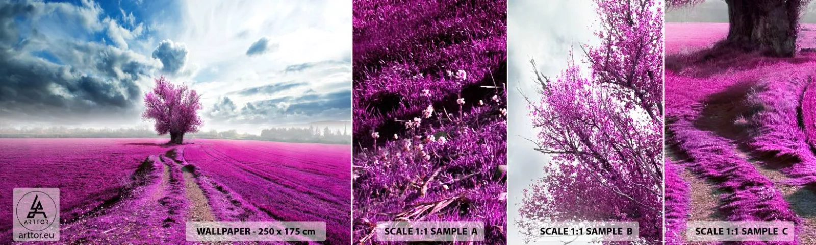 Photo Wallpaper Sample Standard Eco - Heathland Charm - Landscape, Heathers, Nature - 100x30 cm