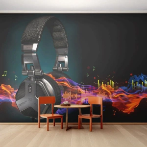 Photo Wallpaper Premium Canvas - In the Fire of Music - Abstraction, Music, Headphones - 500x350 cm