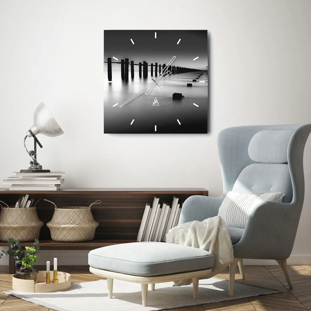 Wall clock - Clock on glass - Grey Distance in a Fog - 40x40 cm