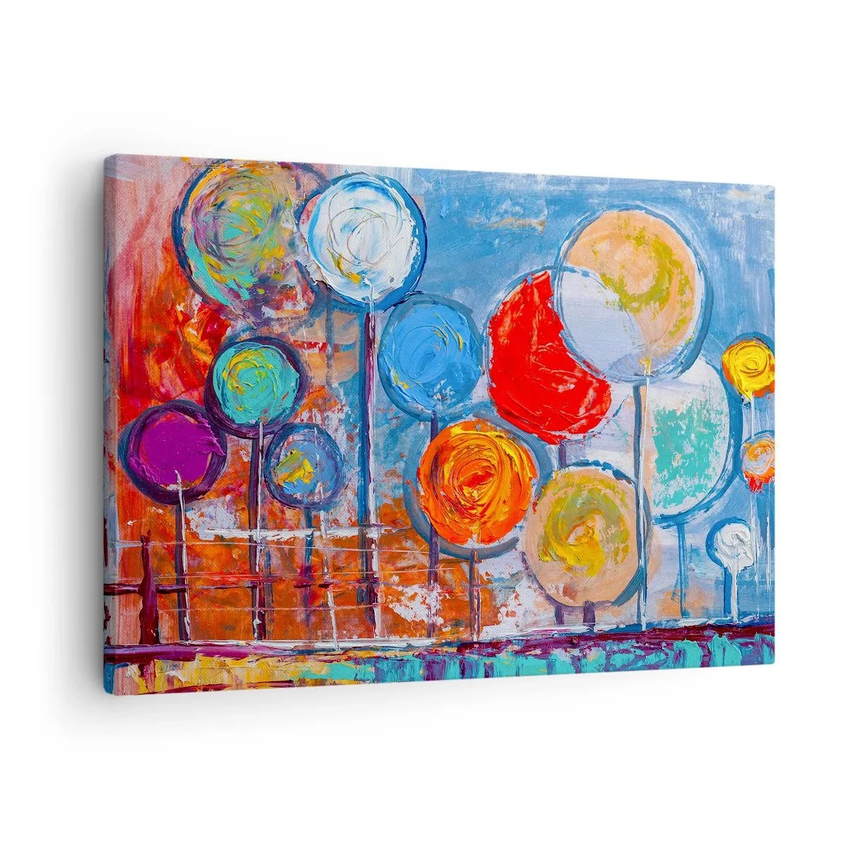 Canvas picture - Colorful abstract trees on a blue background - 70x50cm - Lolly Sticks - Modern wall decoration for the living room and bedroom ARTTOR