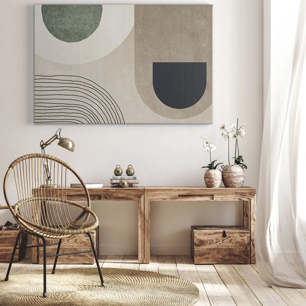 Canvas picture - Geometric shapes in shades of beige and green - 70x50cm - Gentleness of an Oval - Modern wall decoration for the living room and bedroom ARTTOR