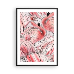Poster in black frame - A subtle flamingo pattern in shades of pink - 50x70cm - Bird Corps de Ballet - Modern wall decoration for the living room and bedroom ARTTOR