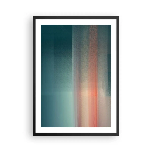 Poster in black frame - An abstract play of light in shades of turquoise and red. - 50x70cm - Abstract: Light Waves - Modern wall decoration for the living room and bedroom ARTTOR