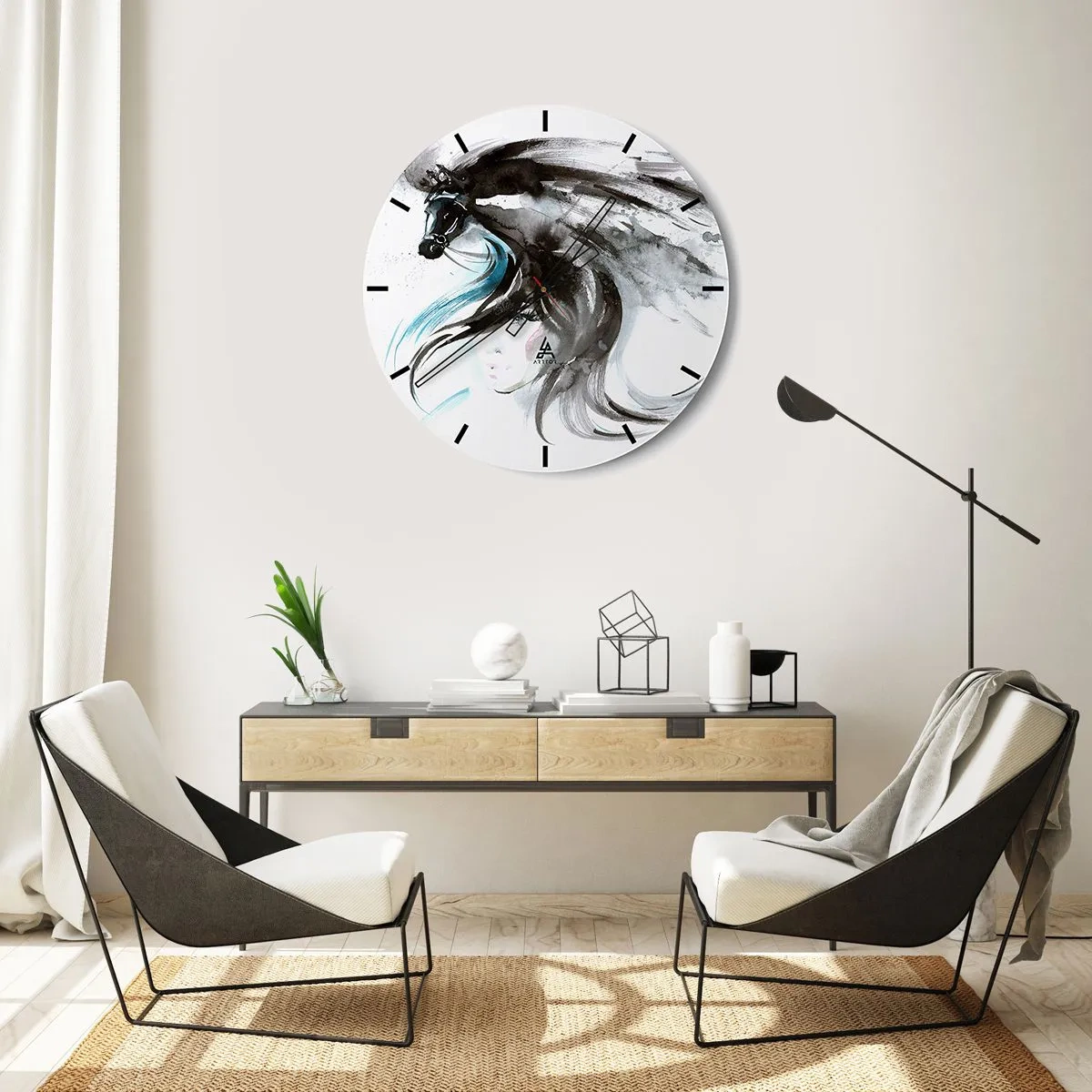 Wall clock - Clock on glass - Gallop of a Black Prince - 30x30 cm