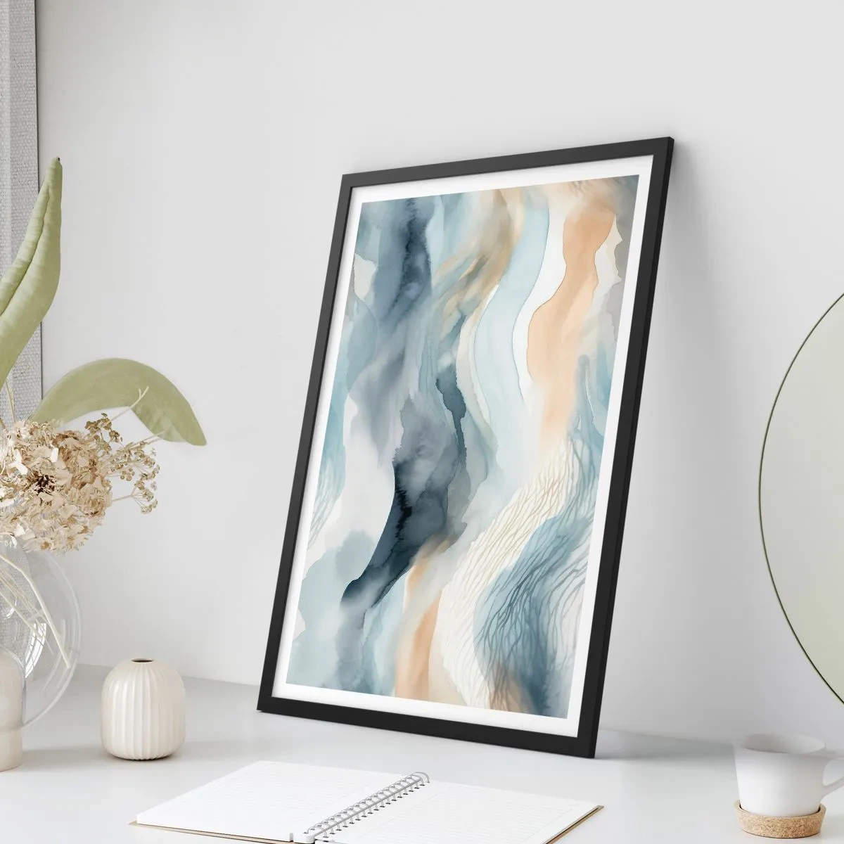 Poster in black frame - Snowy and Foggy Abstract - 70x100 cm