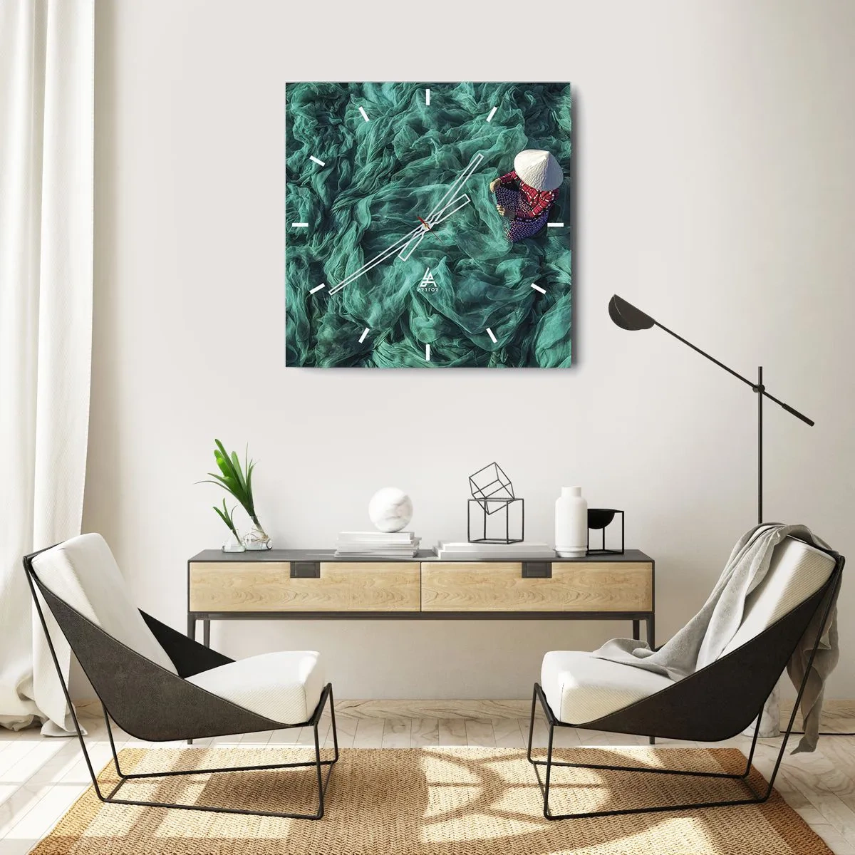 Wall clock - Clock on glass - In the Sea of Nets - 40x40 cm