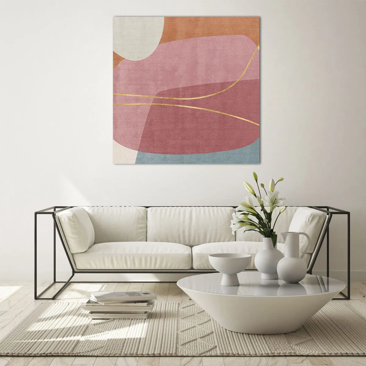 Glass picture - Pastel Composition with a Golden Note - 50x50 cm