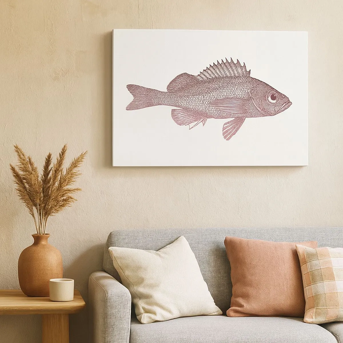 Canvas picture - Detailed illustration of a fish on a white background - 70x50cm - Big-eyed Fish - Modern wall decoration for the living room and bedroom ARTTOR