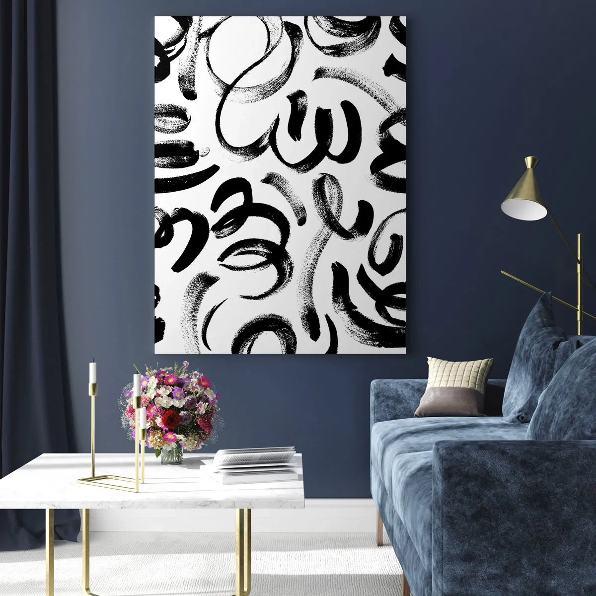 Glass picture - Black on White - 80x120 cm