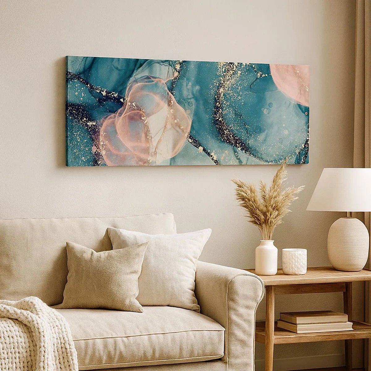 Canvas picture - Silm Blue, Tulle Pink - 100x40 cm