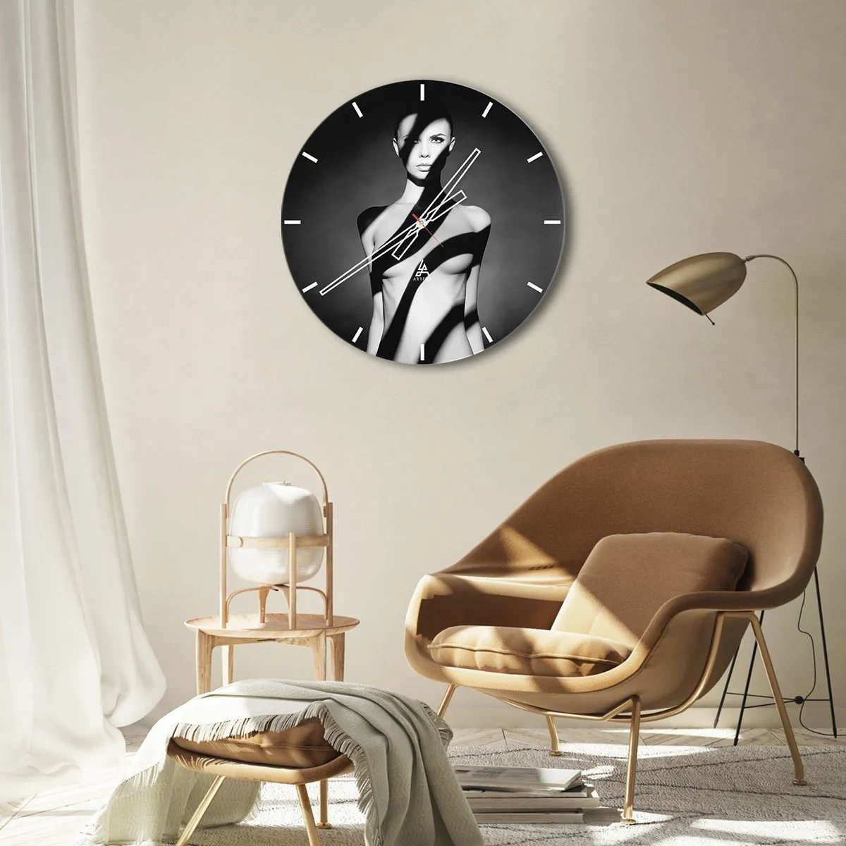 Wall clock - Clock on glass - In the Light and in the Shadow - 40x40 cm