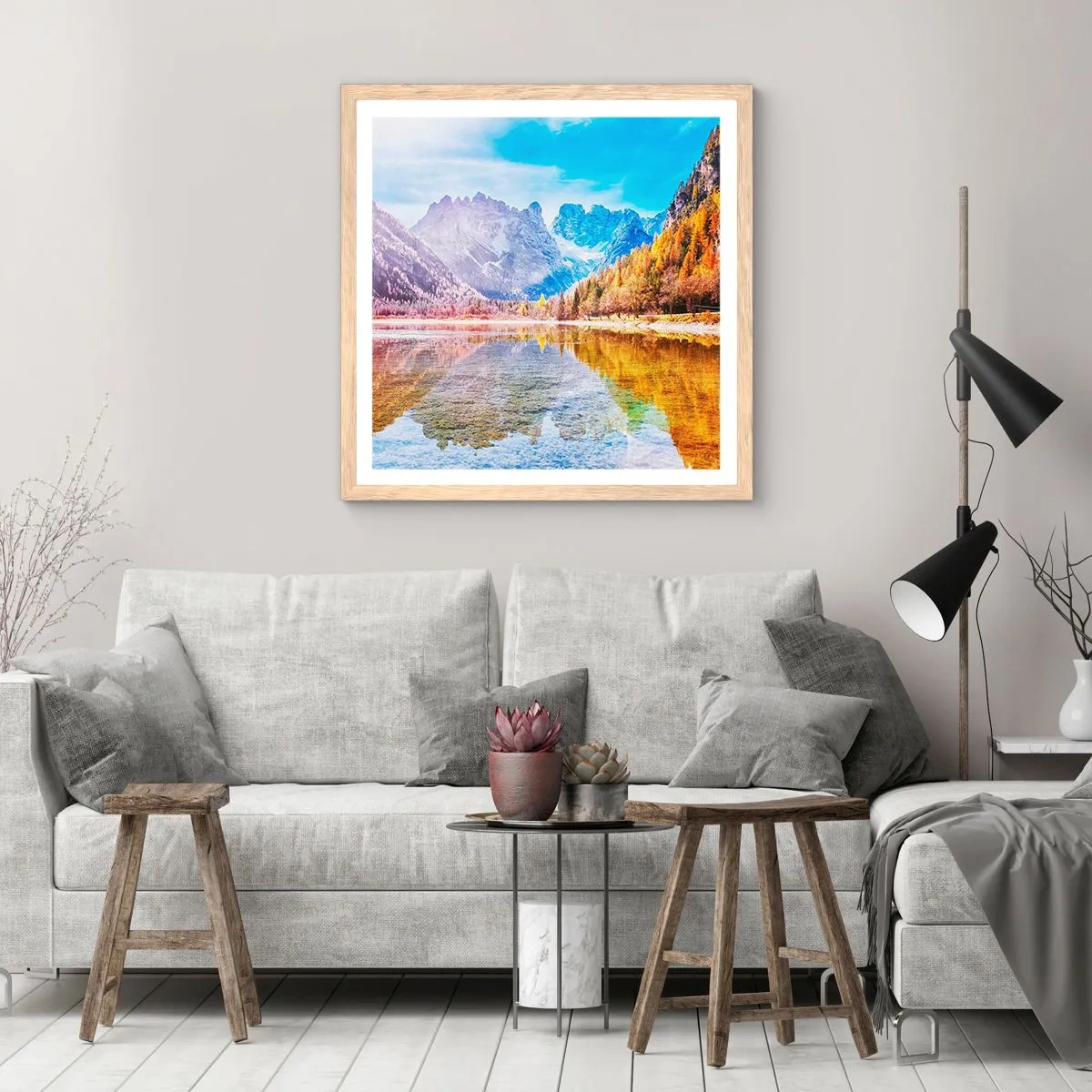 Poster in light oak frame - It's Autumn in the Mountains - 30x30 cm