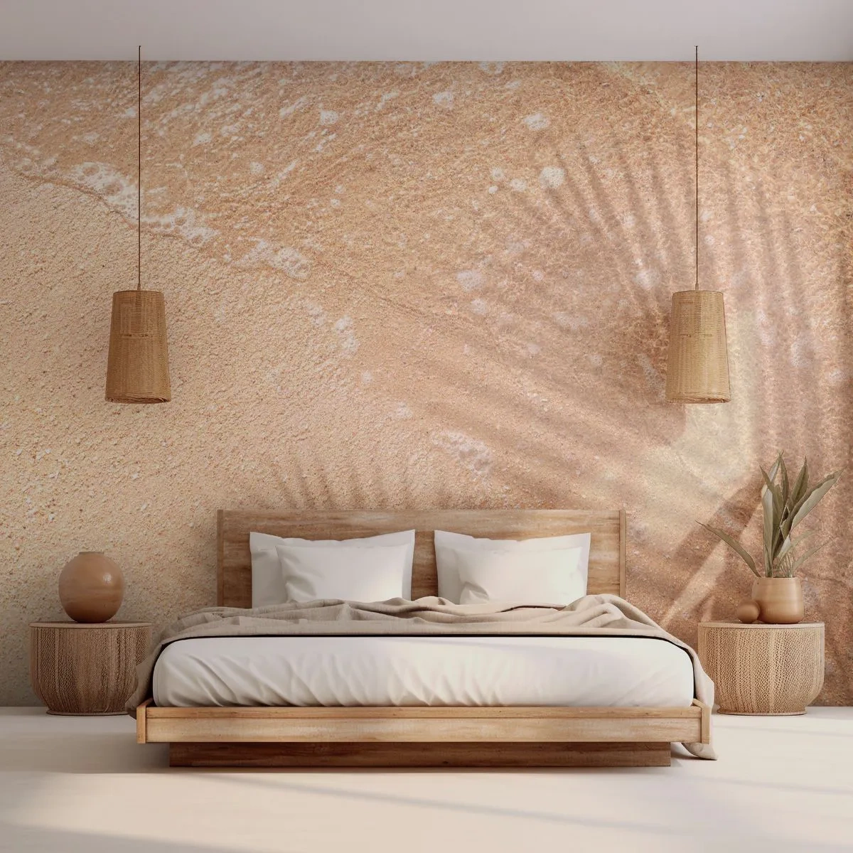 Photo Wallpaper Premium Sand - Shadow of a Hot Summer - Abstraction, Sand On The Beach, Leaves - 100x70 cm