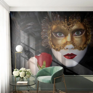 Photo Wallpaper Premium Canvas - Because Life Is a Big Ball - Hood, Rose, Red lips - 300x210 cm