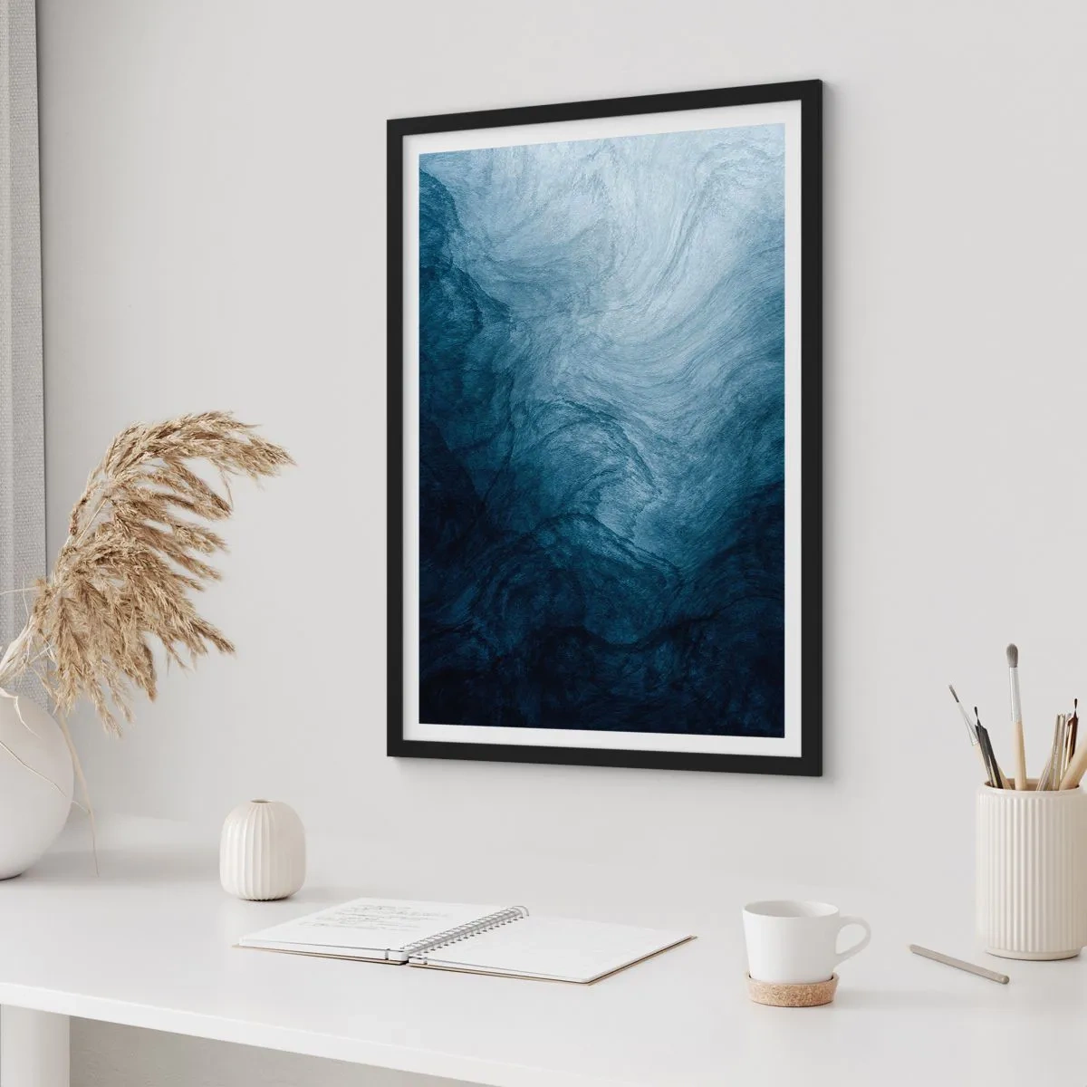 Poster in black frame - Abstract composition in shades of navy blue - 50x70cm - Going Deep - Modern wall decoration for the living room and bedroom ARTTOR