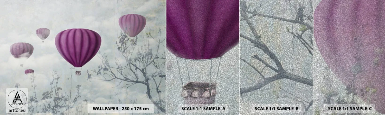 Photo Wallpaper Sample Premium Sand - Like Ships in the Sky - Abstraction, Balloon flight, Graphics - 100x30 cm