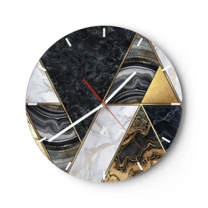 Wall clock - Clock on glass - Gold and marble triangles in a geometric mosaic - 30x30cm - Stone on Stone - Modern wall decoration for the living room, kitchen, and bedroom ARTTOR