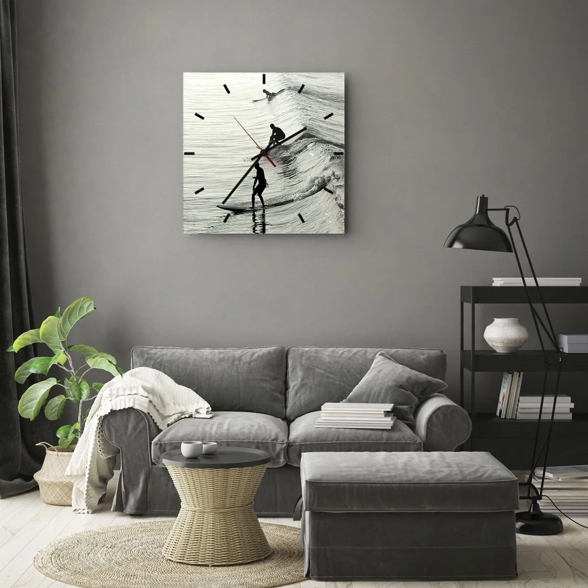 Wall clock - Clock on glass - Meeting the Wave - 30x30 cm