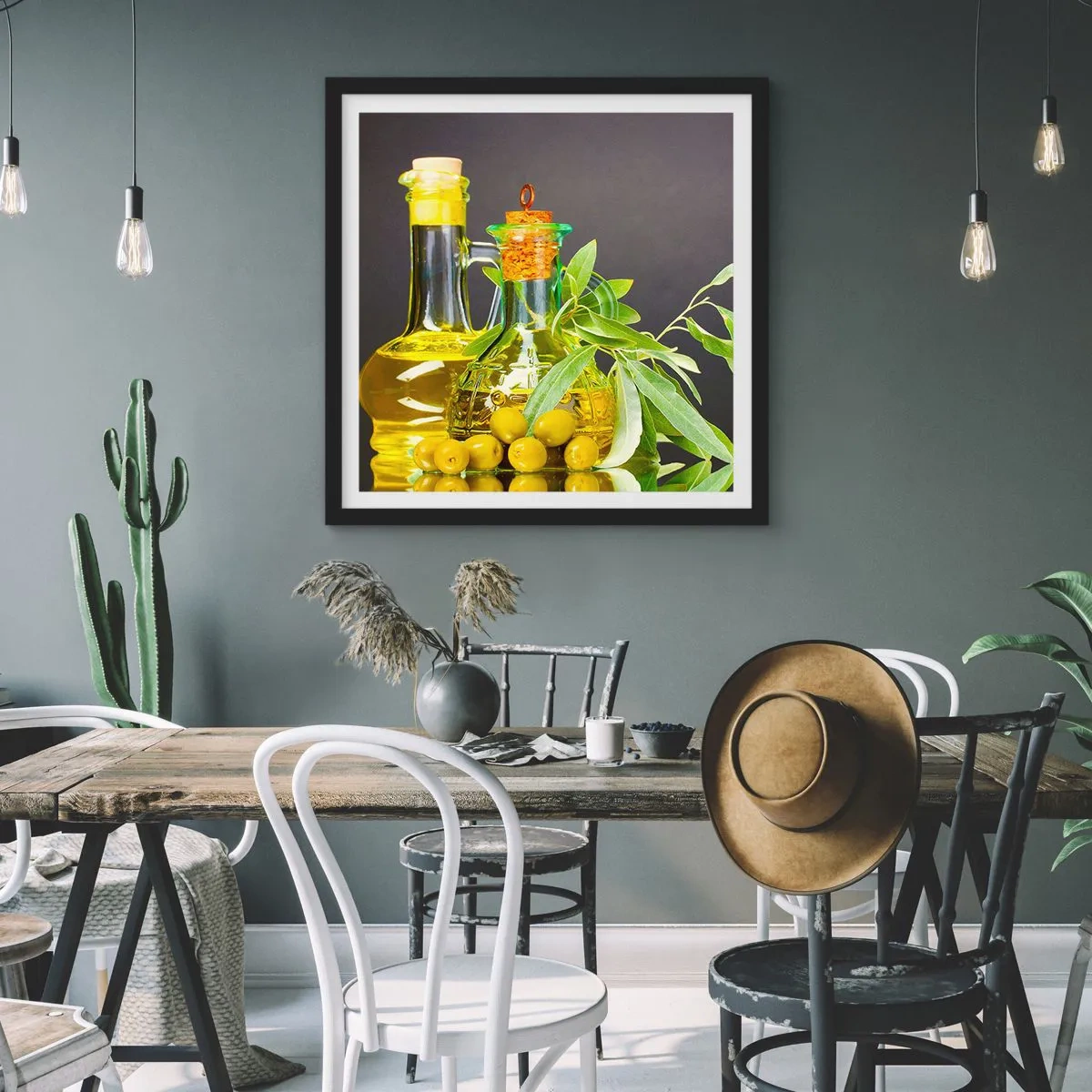 Poster in black frame - Still Life with Olives and Olive Oil - 40x40 cm