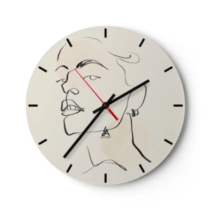 Wall clock - Clock on glass - A minimalist line creating a portrait of a woman against a light background - 30x30cm - Proud Look - Modern wall decoration for the living room, kitchen, and bedroom ARTTOR