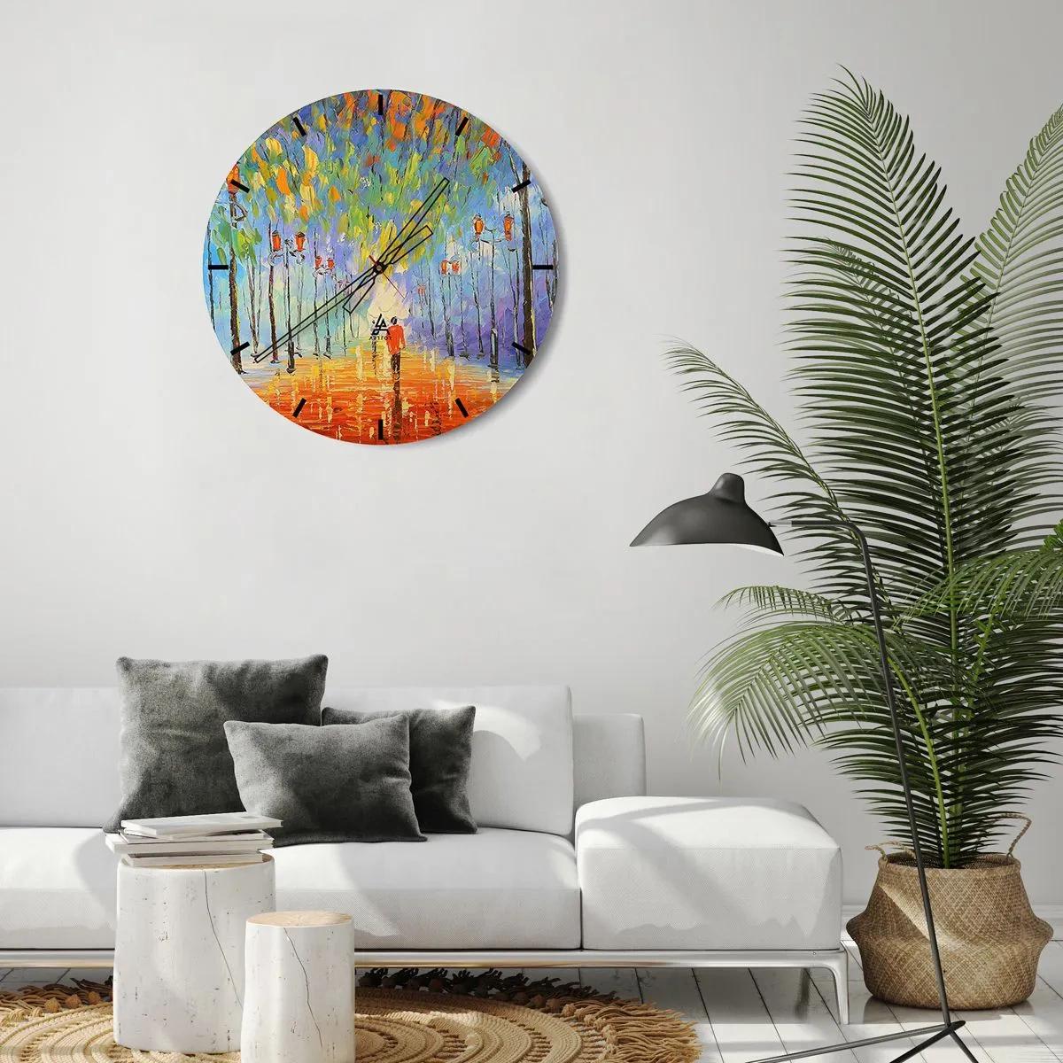 Wall clock - Clock on glass - Night Rain Song - 30x30 cm