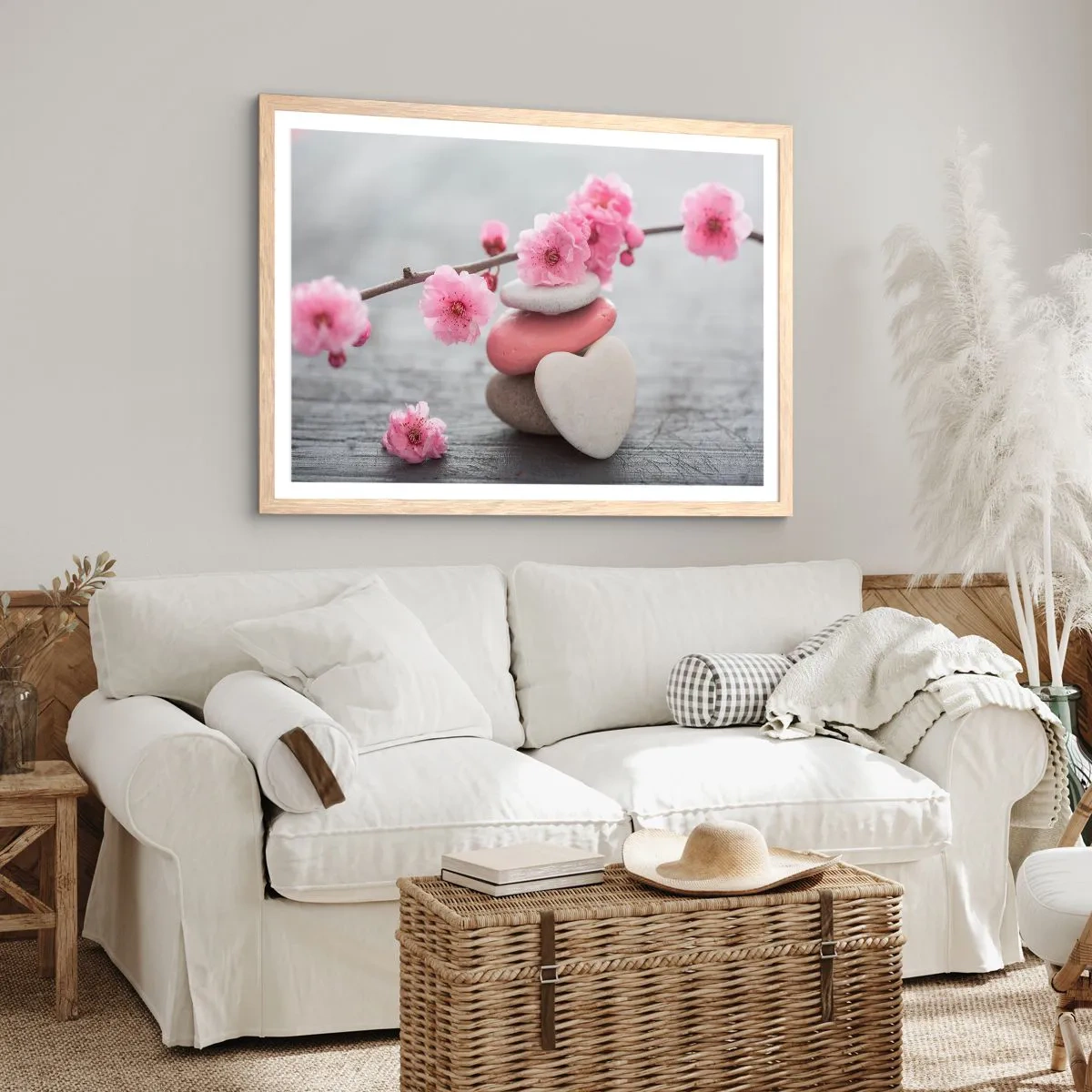 Poster in light oak frame - Bliss with Cherry Blossom - 50x40 cm