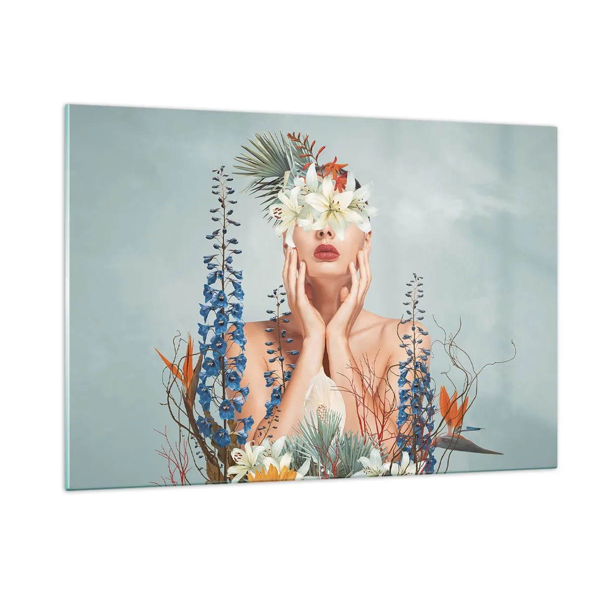 Glass picture - Woman – Flower - 120x80 cm