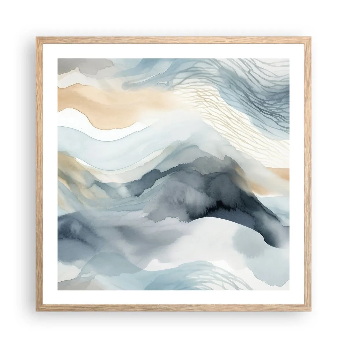 Poster in light oak frame - Snowy and Foggy Abstract - 60x60 cm
