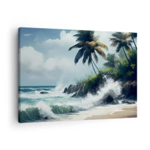 Canvas picture - Tropical shore with palm trees and a rough sea - 70x50cm - On a Tropical Shore - Modern wall decoration for the living room and bedroom ARTTOR