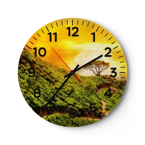 Wall clock - Clock on glass - Winding Path, Green Slope - 30x30 cm