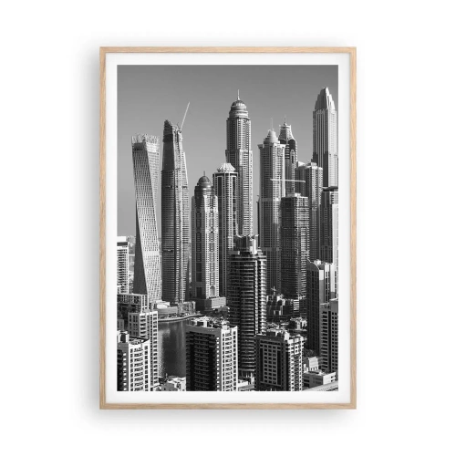 Poster in light oak frame - City over a Desert - 70x100 cm