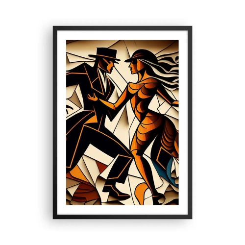 Poster in black frame - A dynamic couple dancing the tango in a cubist style. - 50x70cm - Dance of Passion - Modern wall decoration for the living room and bedroom ARTTOR