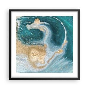 Poster in black frame - Swirl of Gold and Turquiose - 50x50 cm