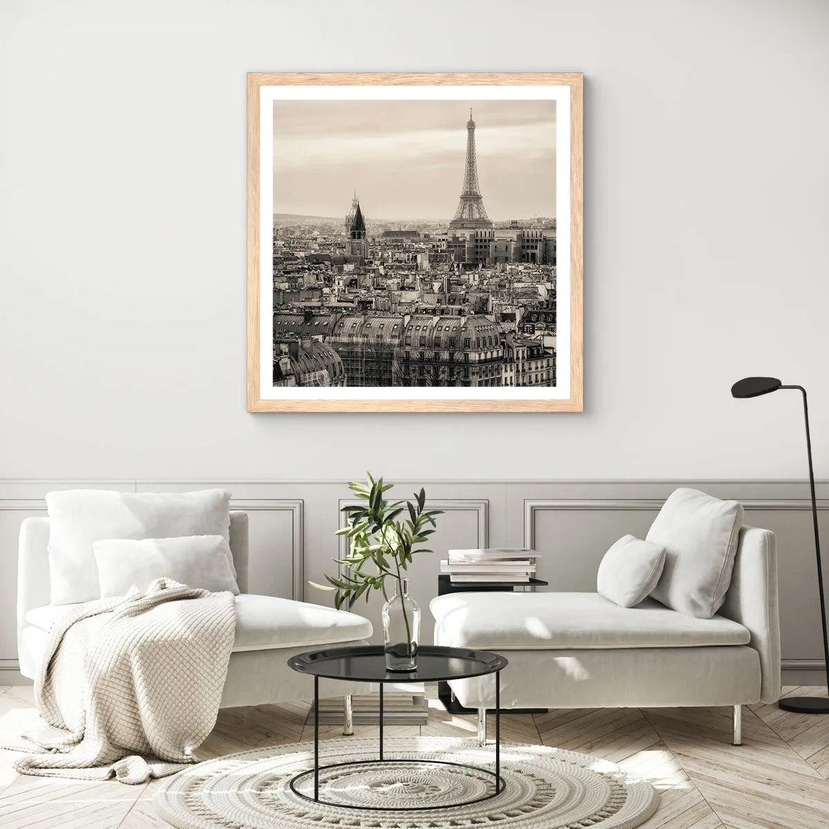 Poster in light oak frame - Over the Roofs of Paris - 60x60 cm