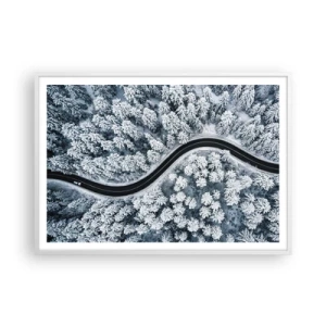 Poster in white frmae - Through Wintery Forest - 100x70 cm