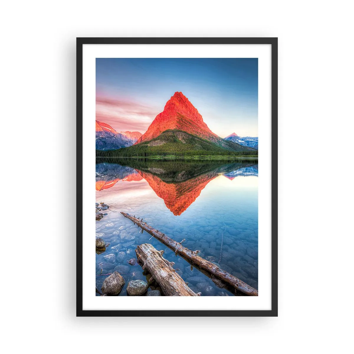 Poster in black frame - A mountain reflected in a calm lake - 50x70cm - Heat and Cold - Modern wall decoration for the living room and bedroom ARTTOR
