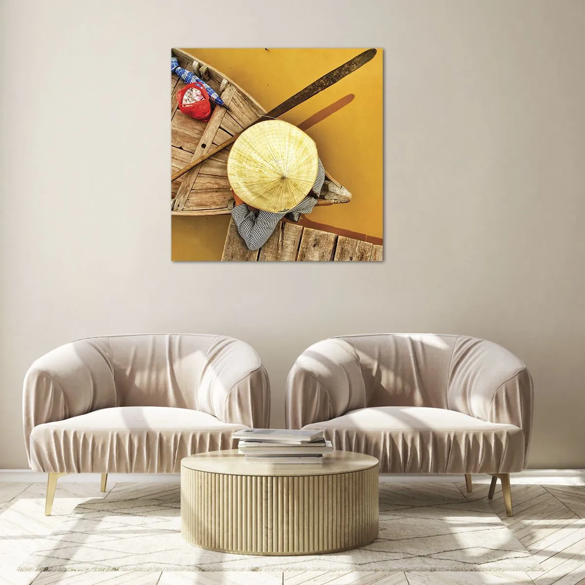 Glass picture - Life on a Yellow River - 60x60 cm