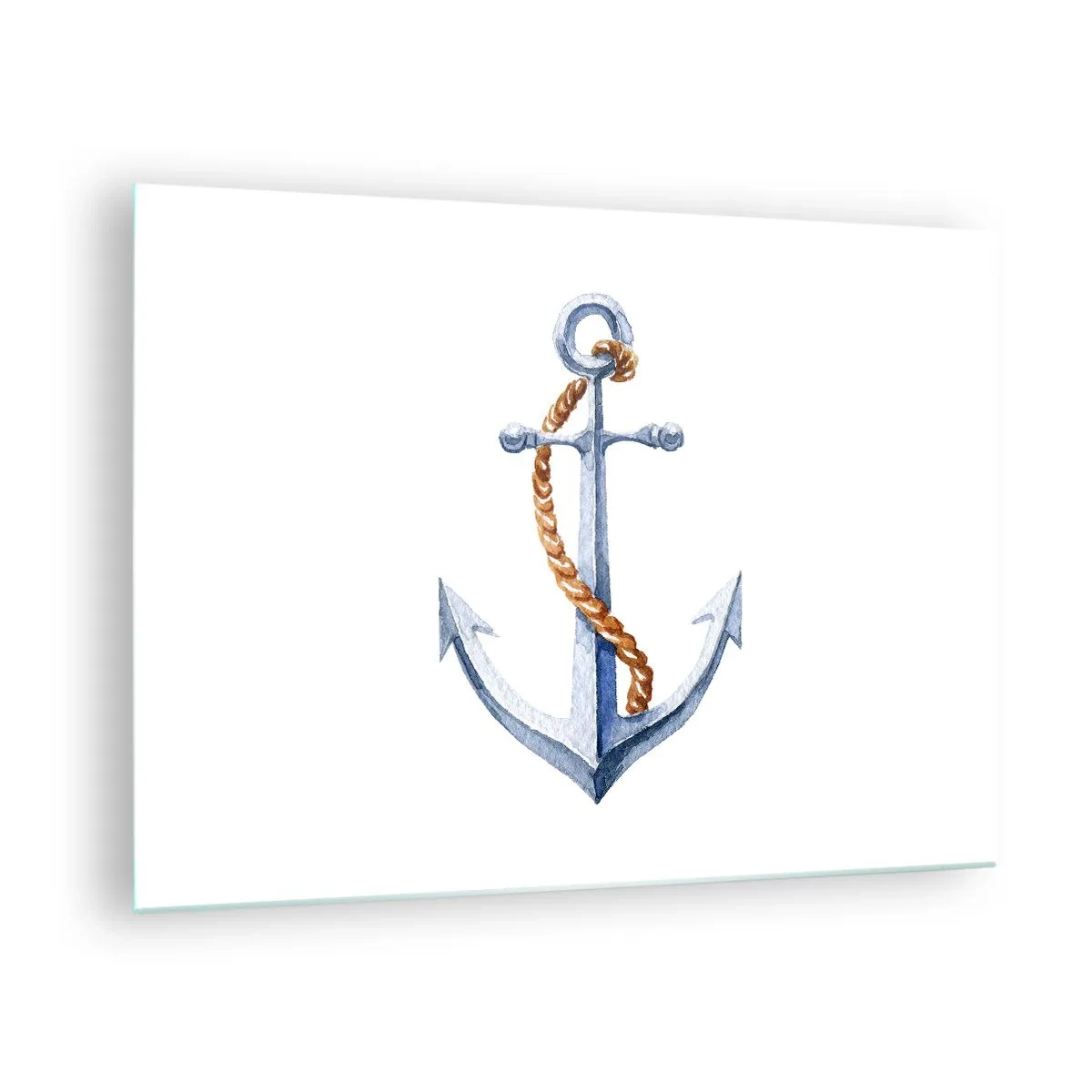 Glass picture - Anchor with rope in a nautical style - 70x50cm - Ahoy Adventure! - Modern wall decoration for the living room and bedroom ARTTOR