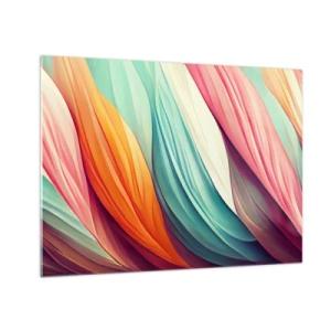 Glass picture - A colorful weave of abstract stripes in pastels - 70x50cm - Rainbow Knot - Modern wall decoration for the living room and bedroom ARTTOR