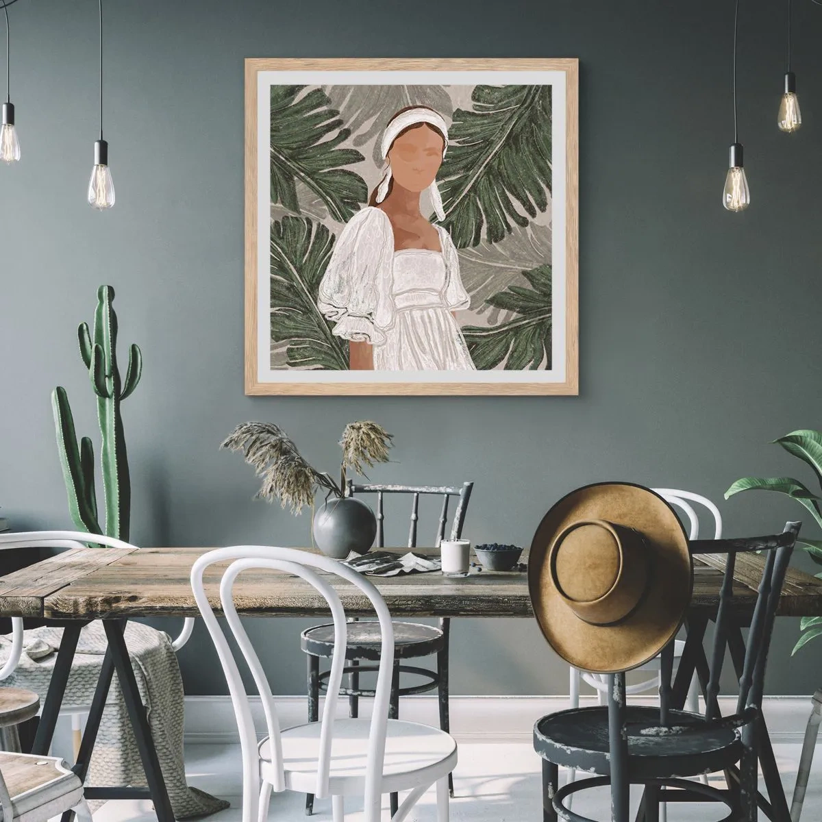 Poster in light oak frame - Exotic Portrait - 50x50 cm