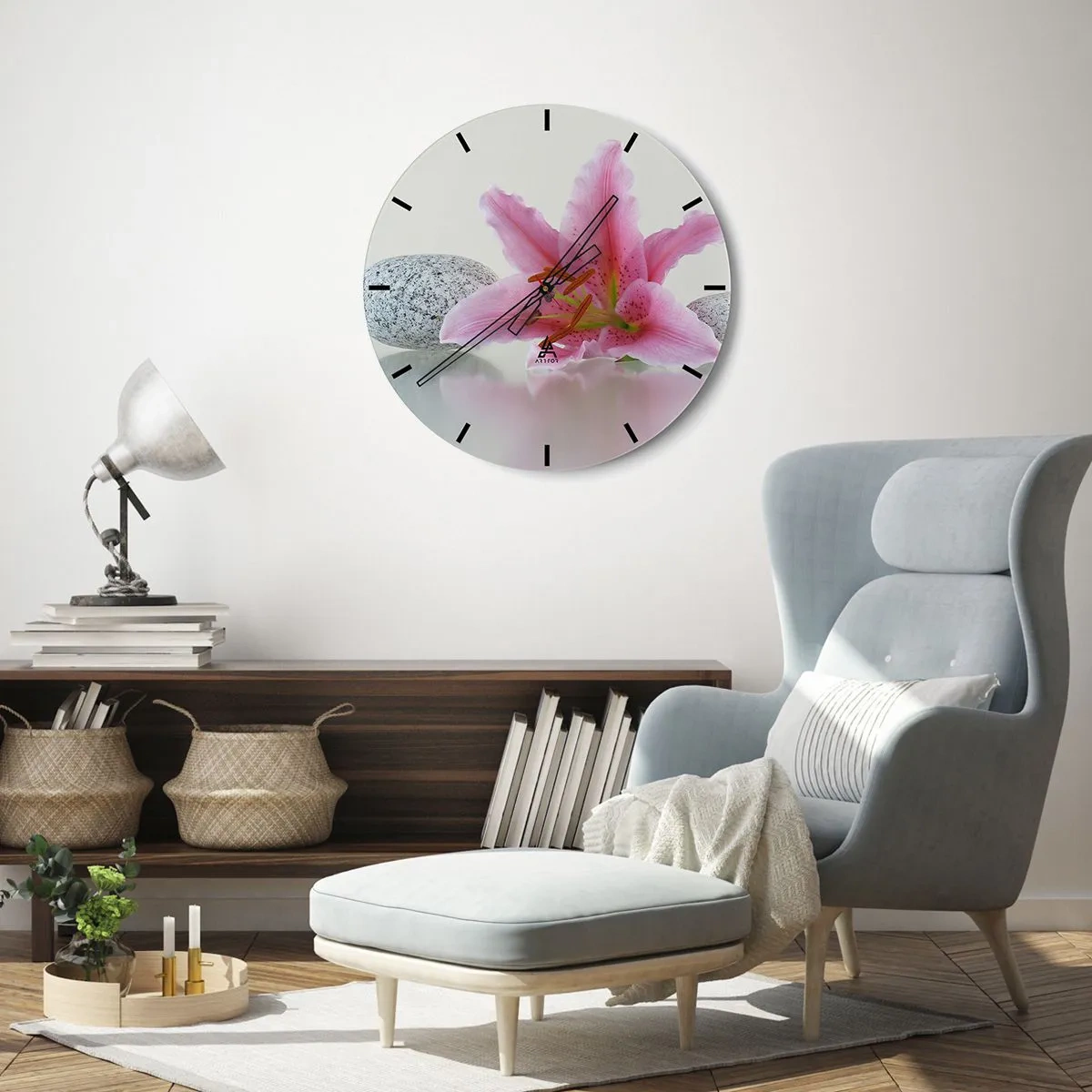 Wall clock - Clock on glass - Study in Pink, Grey and White - 40x40 cm