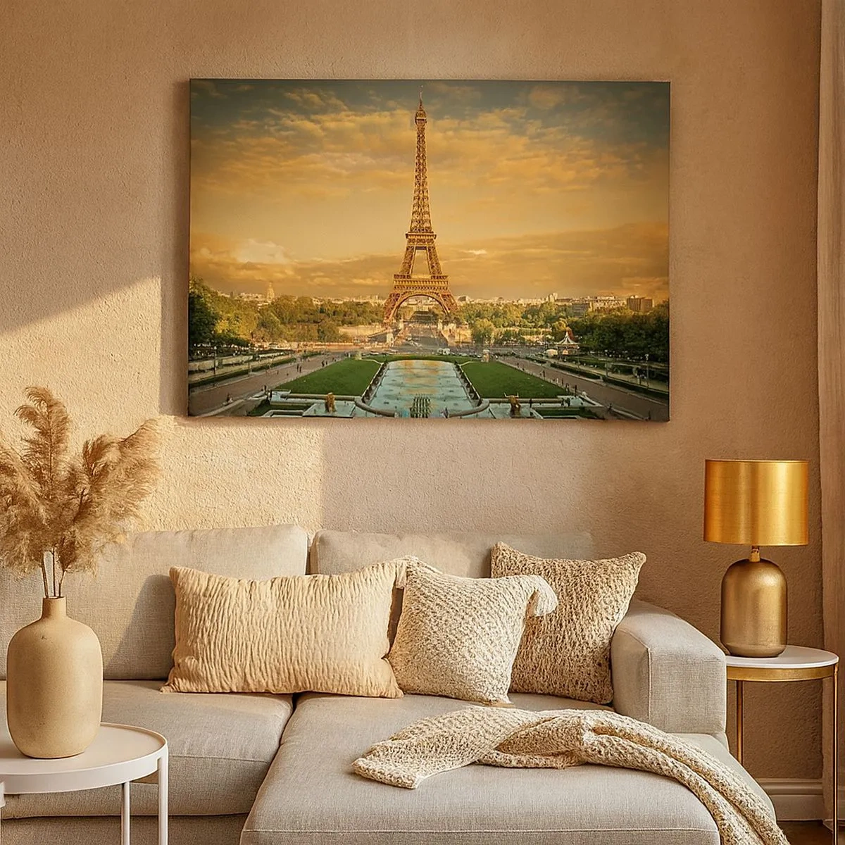 Canvas picture - The Eiffel Tower in Paris at sunset - 70x50cm - Queen of Paris - Modern wall decoration for the living room and bedroom ARTTOR