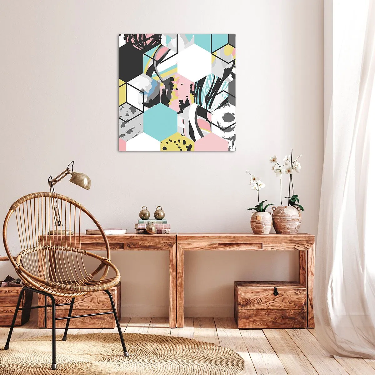 Canvas picture - Hexagons and Cubes in Six Colours - 30x30 cm